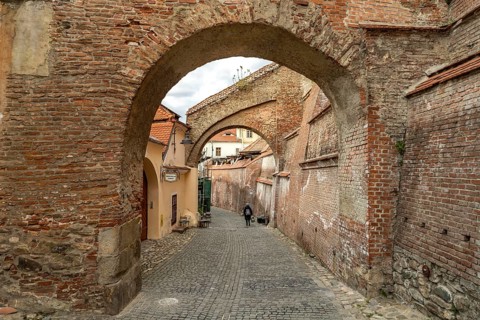 The Pasajul Scarilor Pasajul stairs between Lower Town and Upper Town in the old town of Sibiu or