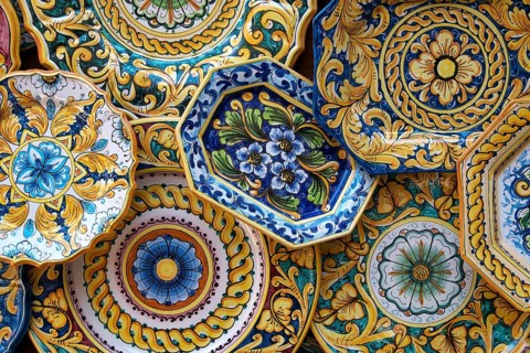Traditional Sicilian pottery, typical, folk art, ceramic work, colorfully painted, ornament,