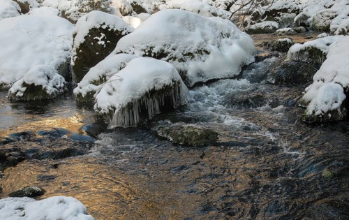 Saxony, Triebtal, ice, flowing water, landscape, snow, atmosphere, Vogtland, winter