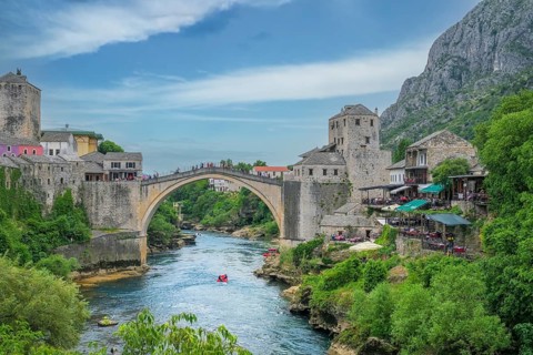 The Stari Most, or Mostar Bridge, a UNESCO World Heritage site in Mostar, Bosnia and Herzevogina.