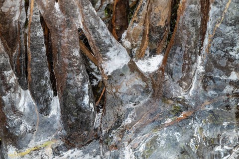 Ice formations on a stream, Dundret Nature Reserve, Gällivare, Norrbotten, Lapland, Sweden, October