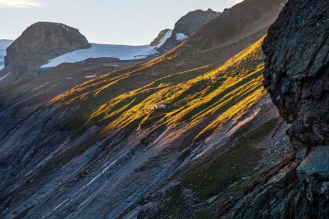 View of the Gamsgrubenweg above the Pasterze glacier in the Hohe Tauern National Park, Heiligenblut