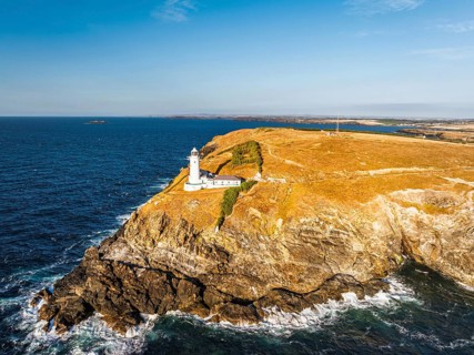 Trevose Head Lighthouse from a drone, Padstow, Cornwall, England, United Kingdom