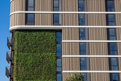 The Maaswaard residential high-rise building, on the Maas in Venlo, a so-called circular