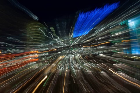Light art, Mercedes building on Donnersberg Bridge, Munich, Bavaria, Germany