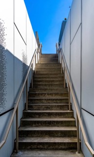 Narrow stairway to the viewing platform at the former Tempelhof airport, Berlin, Germany