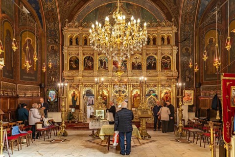 Interior of the Adormirea Maicii Domnului Orthodox Church or Assumption of Mary in Brasov or