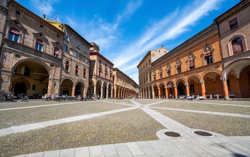 Piazza Santo Stefano with historic buildings and portici, old town, Bologna, Emilia Romagna, Italy