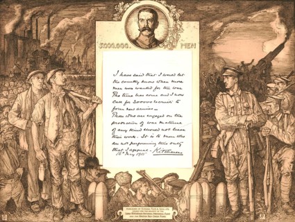 The Kitchener Appeal or 5, 000 Men. The focus is on a facsimile of the famous handwritten appeal by