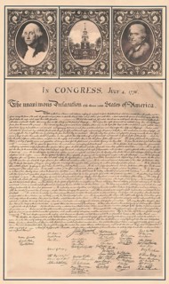 A reproduction of the US Declaration of Independence, which was adopted by the Continental Congress
