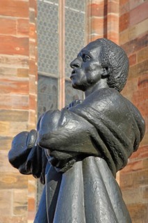 Memorial to Reformer Thomas Müntzer, bronze sculpture, life-size, St. Catherine's Church, Zwickau,