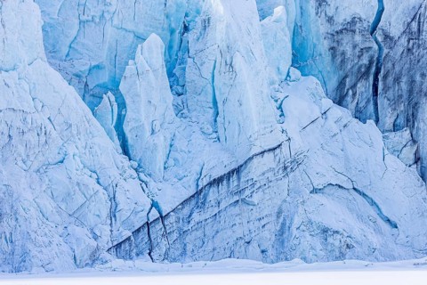 View over Ulvebreen, glacier in Sabine Land debouching into the bay of Dunérbukta on western shore