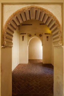 Alcazaba of Malaga historic fortress in Malaga, Spain with horseshoe arch, alcazaba, polylobed