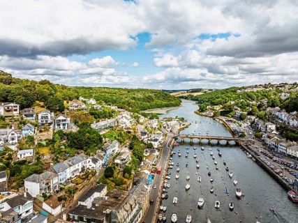 LOOE over River Looe from a drone, Cornwall, England, United Kingdom