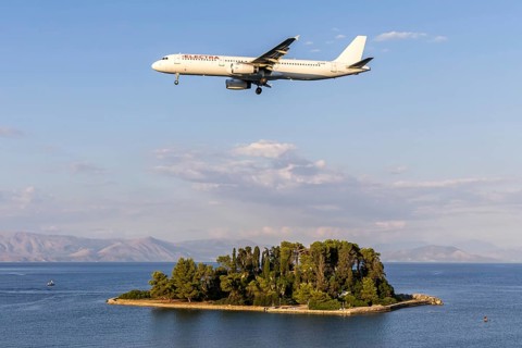 An Electra Airways Airbus A321 aircraft with the LZ-EAM license plate at Corfu airport, Greece