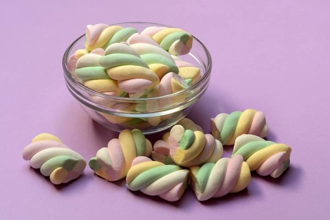 Marshmallow, pastel coloured foam candy