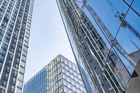 Modern high rise office buildings in the international banking and financial district of the City