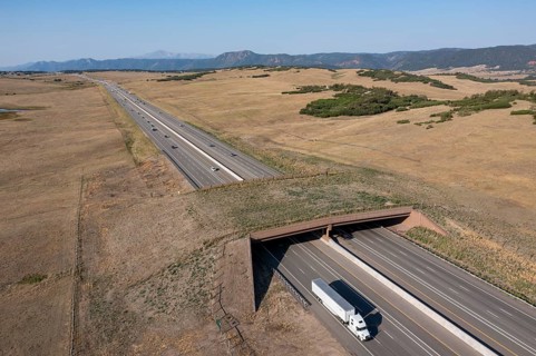 Monument, Colorado - A wildlife overpass for elk, deer, and pronghorn on Interstate 25 between