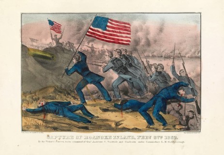 Capture of Roanoke Island in North Carolina by Union troops on February 8, 1862, assault by Union