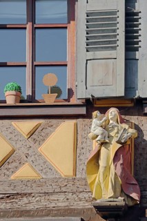 Saint Anna carrying baby Jesus and Bible in her arms, baroque wood carving, Madonna figure,