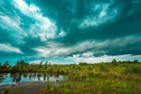 Thunderstorm over Goldenstedter Moor, clouds, weather, Goldenstedt, Lower Saxony, Germany