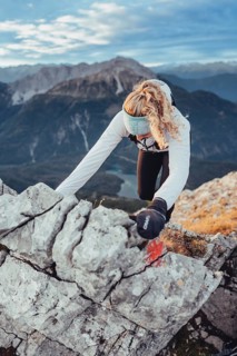 Trail running on the Grubigstein in the Tiroler Zugspitzarena in Tyrol in the Alps in Austria