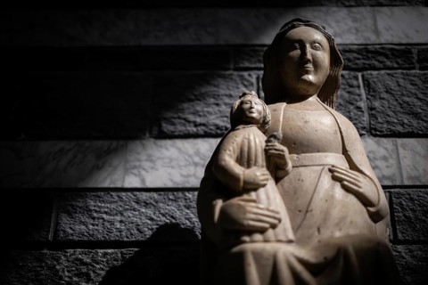 Virgin and Child sculpture, interior, Roman Catholic church of San Giovanni Battista, built in the