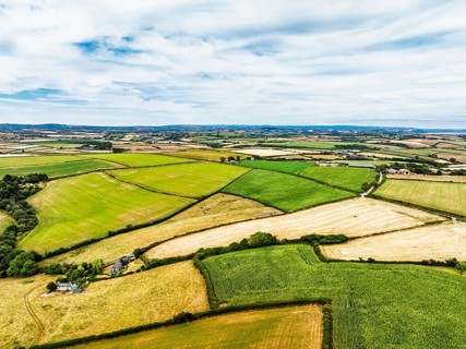 Cornwall Fields and Farms from a drone, Polruan, Cornwall, England, United Kingdom