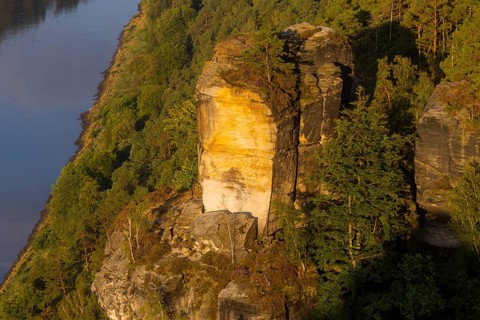 Sunrise on Basteifelsen, Wartturm mit Felbruch, Rathen, Saxony, Germany