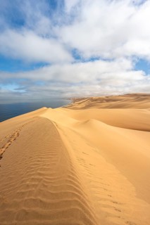 Sand dunes and sea, Atlantic coast and sandy desert with sea of dunes, Sandwich Harbour, Namib