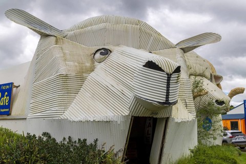 The corrugated iron sculptures were made by artist Steven Clothier consist of a trio of a giant
