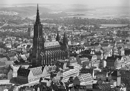 Historical aerial view of Ulm Danube with Münster from 1961, Ulm, Baden-Württemberg, Germany