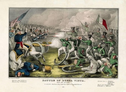 Print of the Battle of Buena Vista from the Mexican-American War, fought on February 23, 1847. The