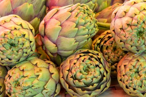 Fresh artichokes at the outdoor central market in the old town, Trogir, Croatia