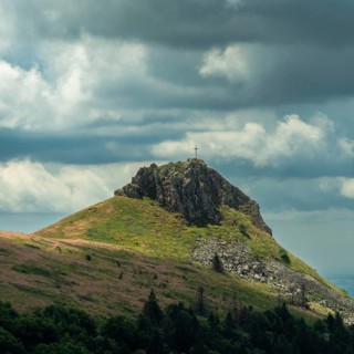 Roc de Courlande in Auvergne Volcanoes Regional Park. Puy de Dome. Auvergne Rhone Alpes. France