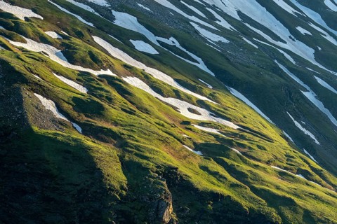 View of snowy mountains on the Grossglockner High Alpine Road in the Alps, Fusch, Salzburg, Austria
