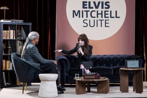 Sophie Thatcher talking to Elvis Mitchell in The Elvis Mitchell Suite during the 79th Cannes