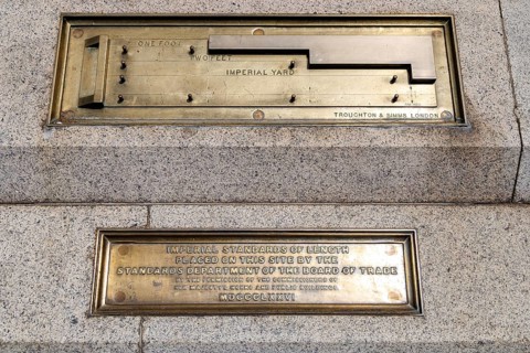 A brass Imperial Standard Yard measure and its inscription plaque form part of the Imperial