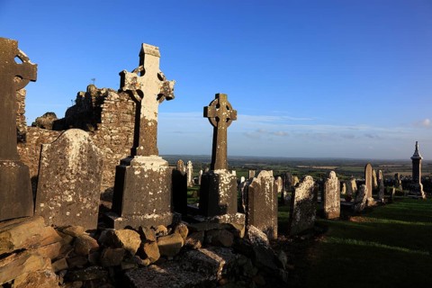 Cemetery and ruins of the monastery church on the Hill of Slane, Leinster province, Ireland