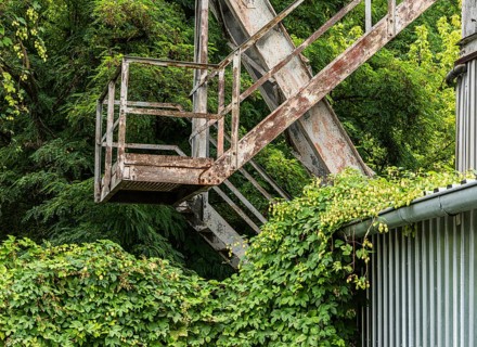 Stairway to the historic cable car station in Rüdersdorf Museum Park near Berlin, Brandenburg,