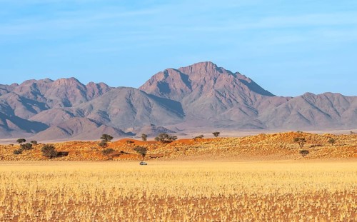 Dunes, landscape in the NamibRand Nature Reserve, in the back Naukluft Mountains, Namib Desert,