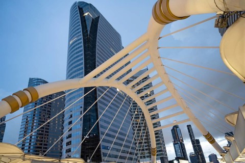 Bangkok, Thailand. August 18th 2026. The Chong Nonsi Skywalk, a modern overpass in Bangkok's Silom,