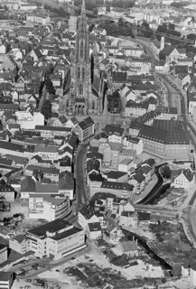 Historical aerial view of Ulm Danube with Münster from 1961, Ulm, Baden-Württemberg, Germany