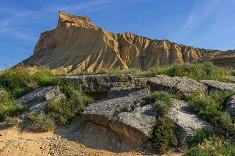 Bizarre rock formation in Bardenas Reales nature park Park, Navarra, Spain