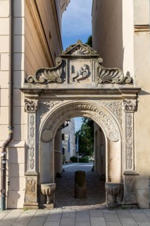 Old archway as an entrance to the historic university of Luther city Wittenberg, Saxony-Anhalt,