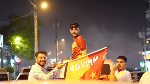 Thousands of Galatasaray fans gather in the streets to celebrate the club winning the Turkish Super