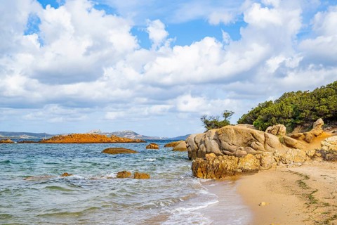 Coast side at Costa Smeralda on a cloudy day, Sardinia, Italy