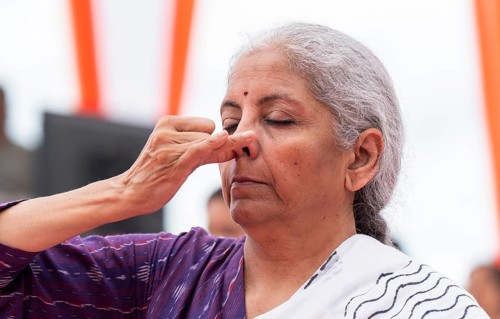 Union Finance Minister Nirmala Sitharaman participated in a mass yoga session organised on the