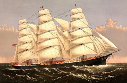 Lithographic print of the Three Brothers dump truck, originally the hull of the famous paddle