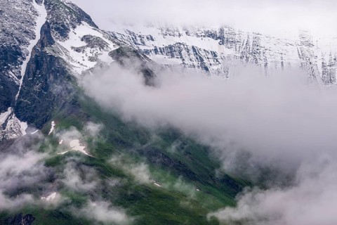 View of snowy mountains on the Grossglockner High Alpine Road in the Alps, Fusch, Salzburg, Austria